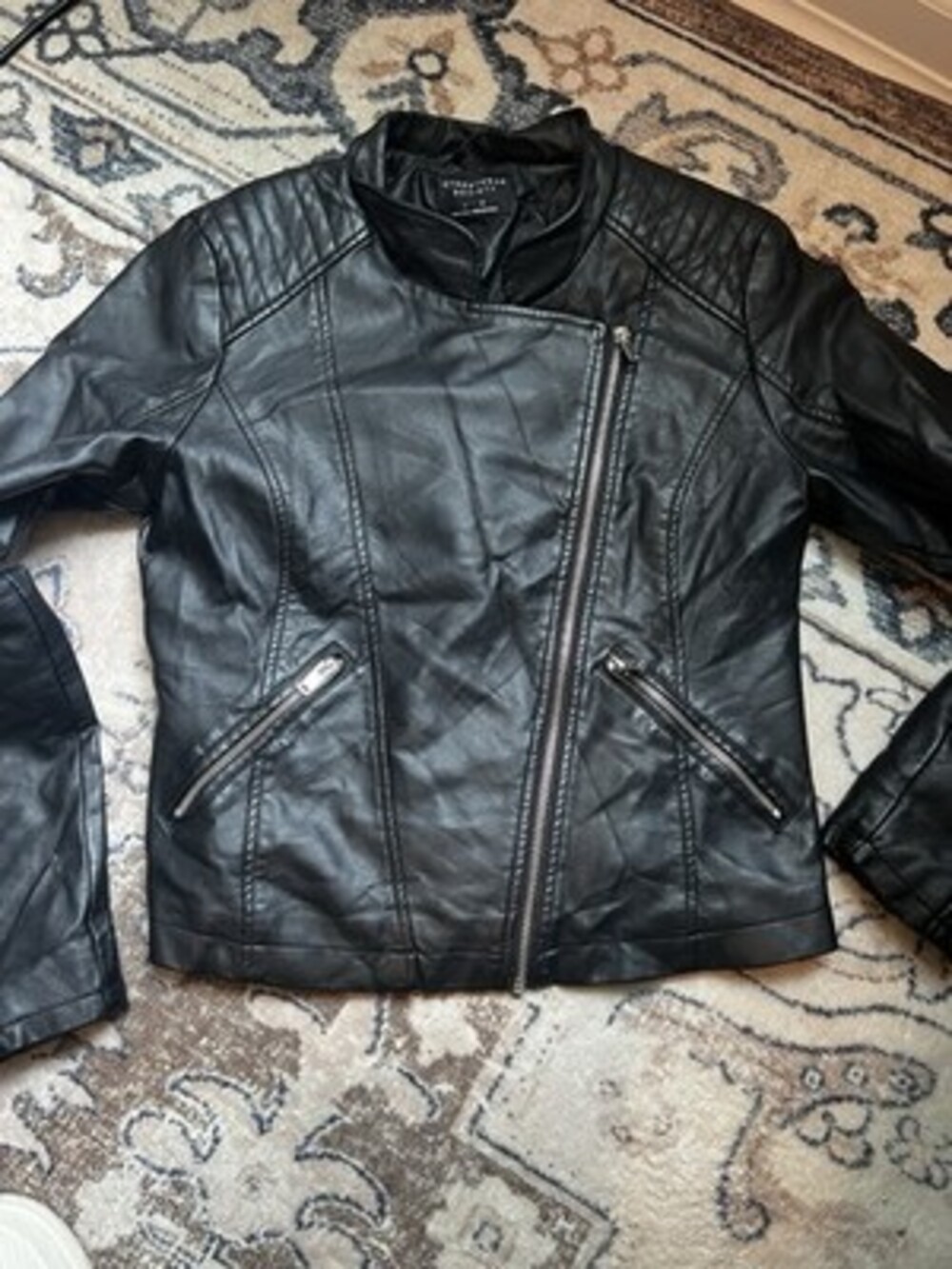 Streetwear Society Quilted Black Leather Jacket Size Large
